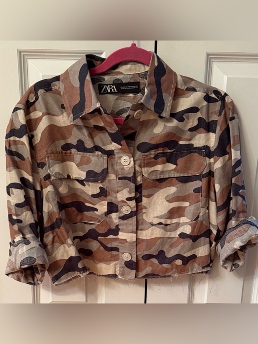 Zara linen Brown Camouflage Button Down Shirt/Jacket